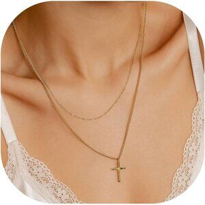MONOZO Gold - Layered Cross Necklace for Women，14K Gold Plated Cross Necklace
